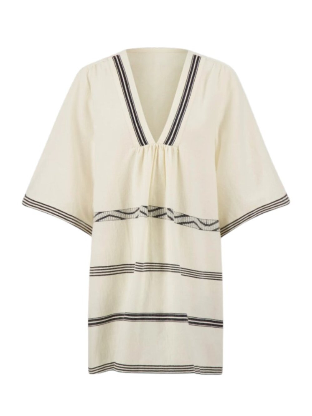 Lemlem Belkis Mini Dress Cover Up Womens Medium Large Cream Black V-Neck Cotton